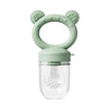 A silicone fruit food feeder and cooling mold set in a light green color.