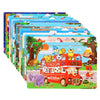 A set of wooden animal and vehicle tangram puzzles featuring colorful illustrations for children.