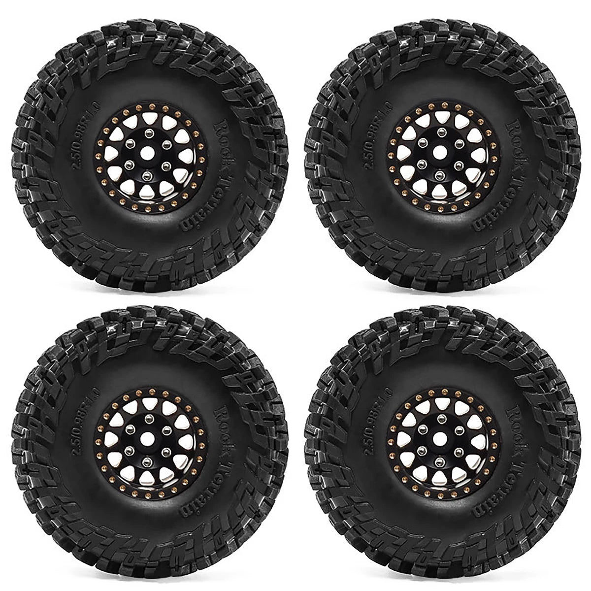 Brass Beadlock Wheel & Tire Set for 1/24 & 1/18 RC Crawlers