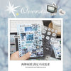 A hand holds a set of oversize stickers and photocards featuring various designs for journaling and DIY crafts.
