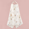 White breathable muslin nursing cover with a subtle rainbow pattern