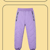 Purple kids waterproof winter pants with quilted texture and black trim