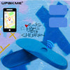 Blue discreet GPS tracking insoles shown against a textured background.