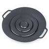 A round, dark gray silicone spill stopper lid with a handle, designed for pots and pans.