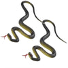 A realistic rubber snake prop with dark gray and olive green coloring coiled on a white background.