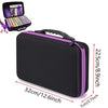 Black storage pouch for diamond painting supplies with a purple trim and a visible organizer kit inside.