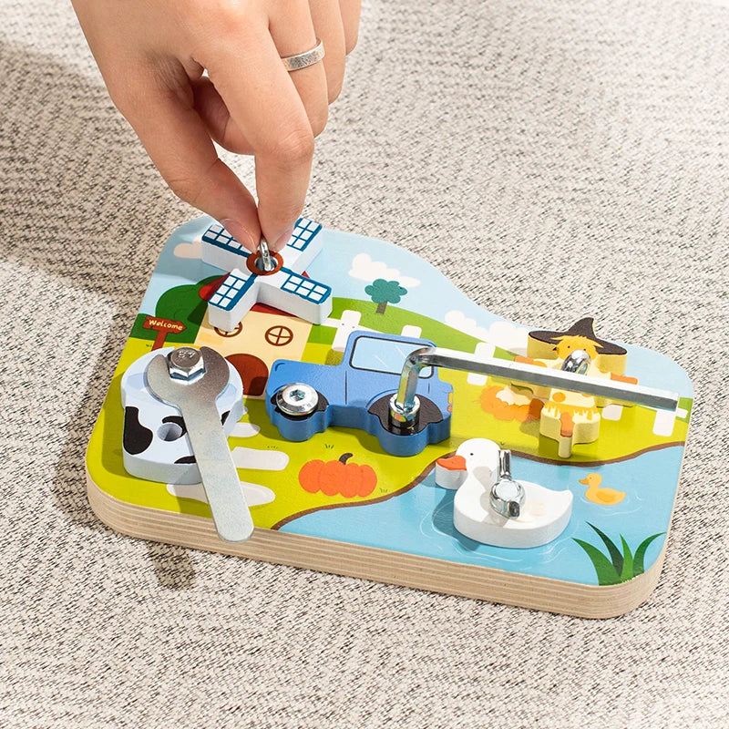 Farm Animal Wooden Screw Puzzle Toy Set with Child-Safe Tools