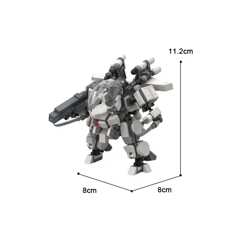 A detailed model of an exoskeleton combat robot built from building blocks.
