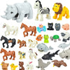 A collection of various zoo animal building blocks in various colors and styles.