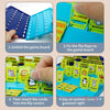 Instructions showing how to unfold, fix flaps, insert cards, and play the Guess the Animal board game