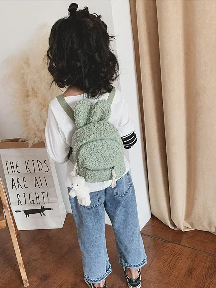 Cute Bunny Ear Plush Backpack for Toddlers – Soft Fleece Daypack