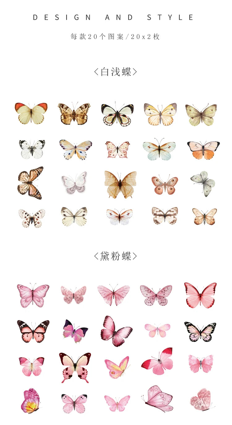 A collection of various butterfly stickers in different colors and styles for scrapbooking and journaling