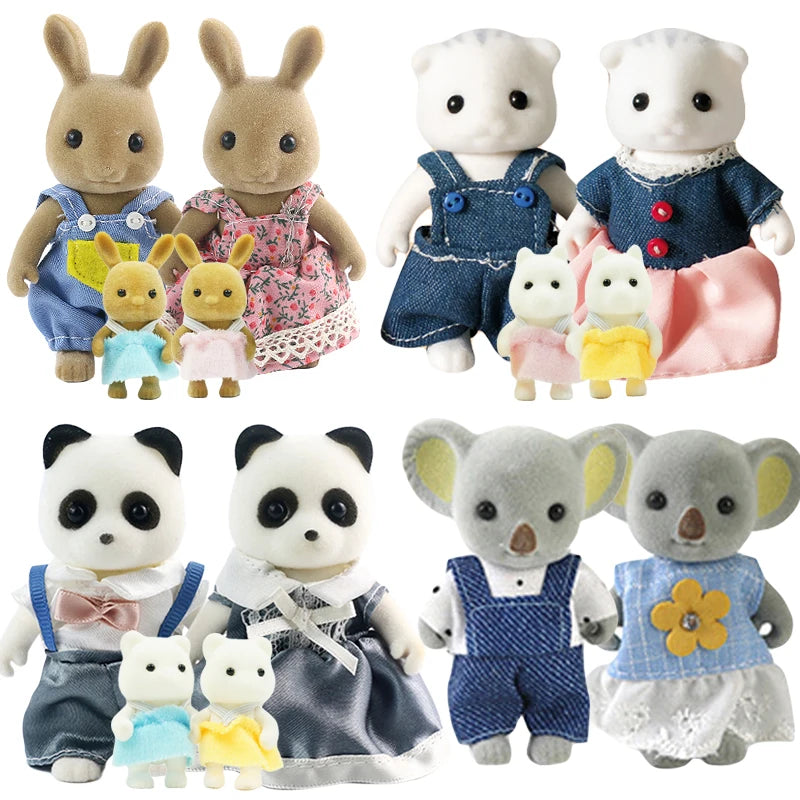 Forest Animal Family Dollhouse Set with Mini Furniture
