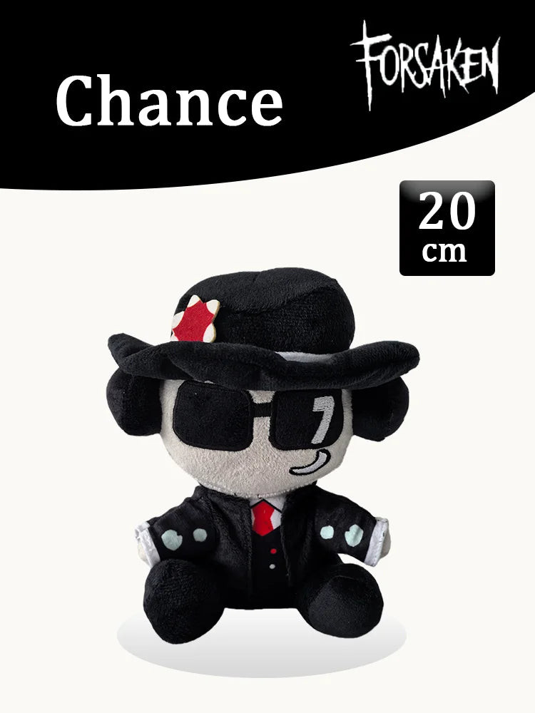 A black plush toy resembling a cowboy hat and sunglasses with red accents, displayed against a white background.