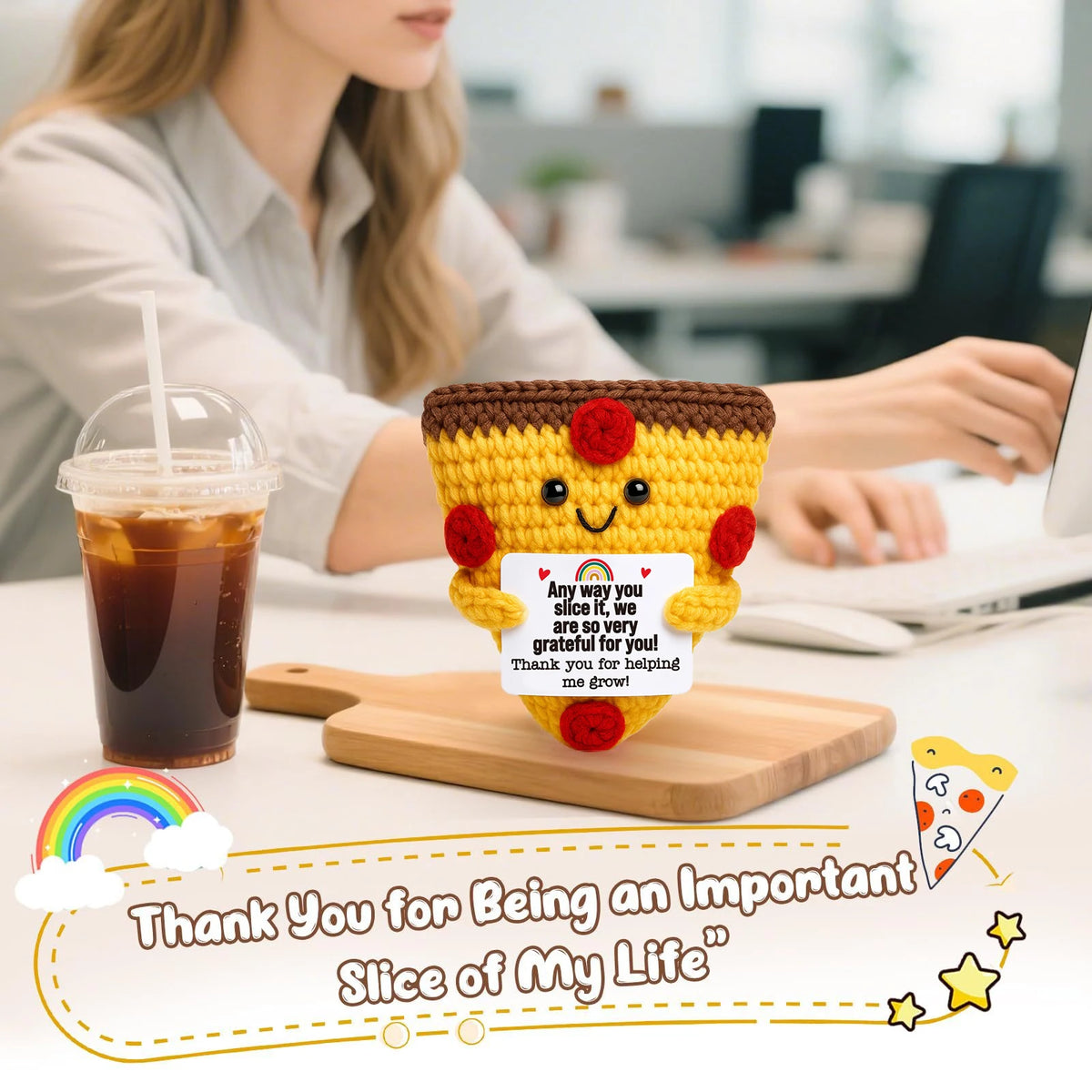Handmade Crochet Hamburger and Donut Desk Decor with Positive Message Card