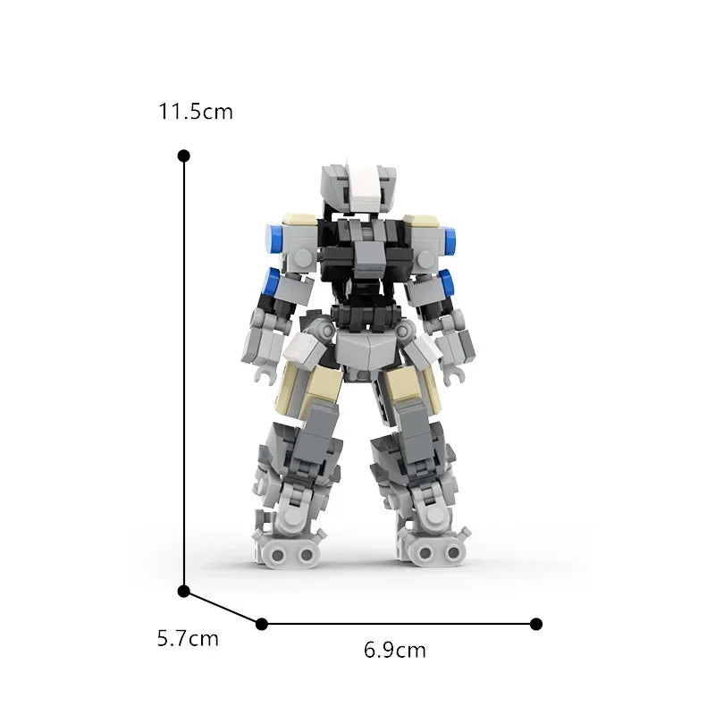 A gray and blue exoskeleton combat robot model built from building blocks.