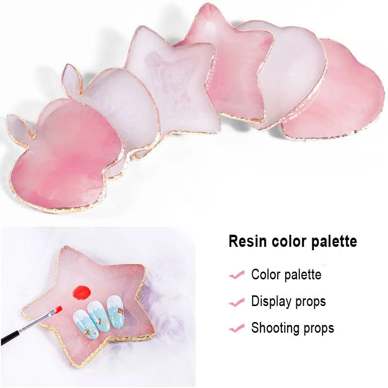 Pink and white resin nail art palette with gold trim display props and shooting props