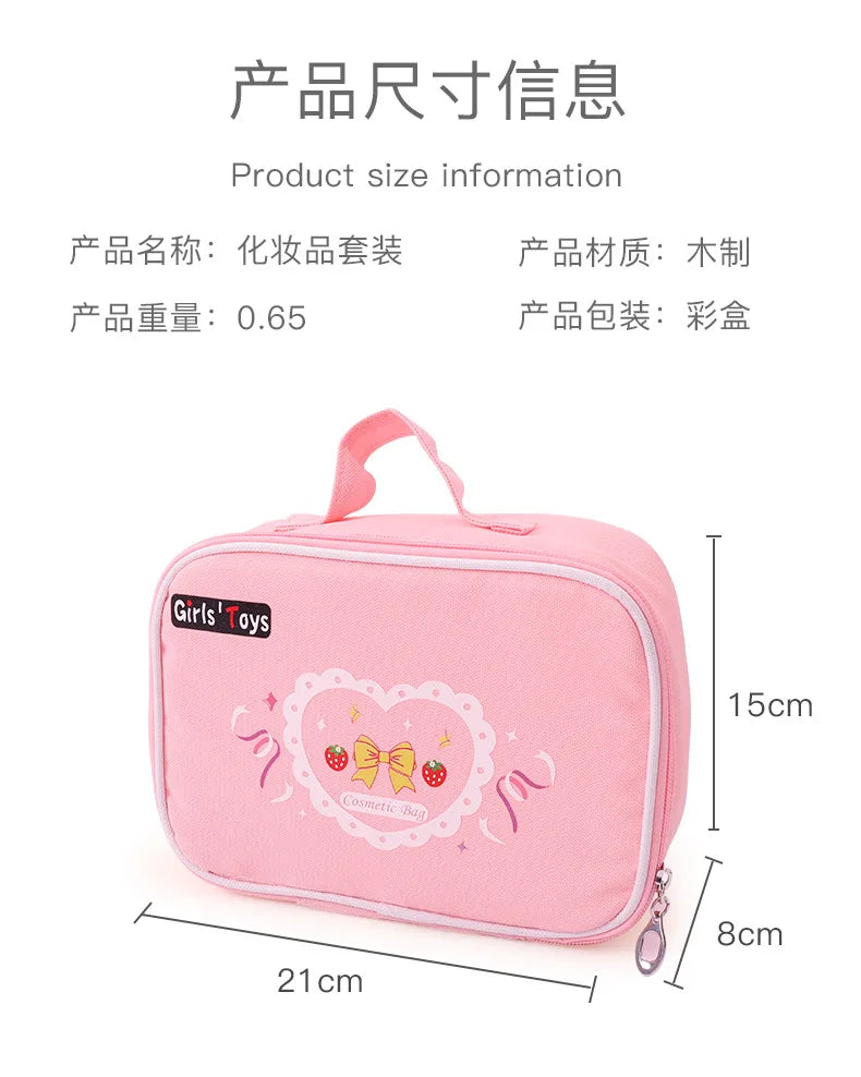 Wooden Pretend Play Makeup Set with Dressing Table & Makeup Bag