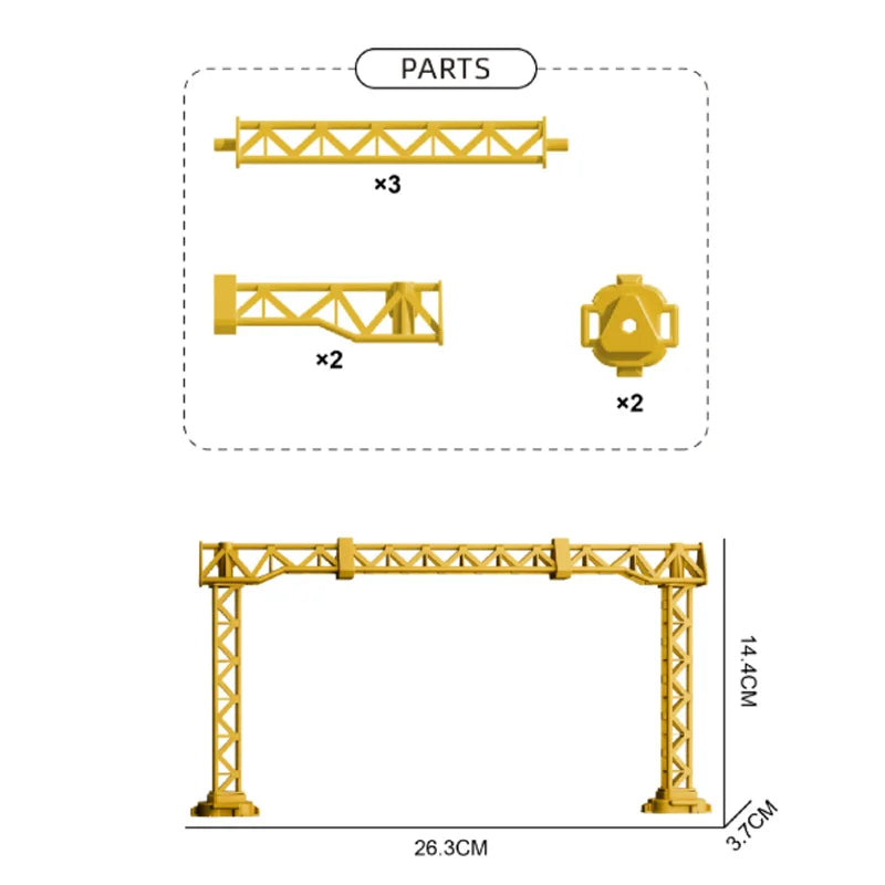 Parts list for a vintage steam train set including beams and a motor component.