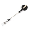 A beadable badge reel with a retractable clip and clear plastic holder.