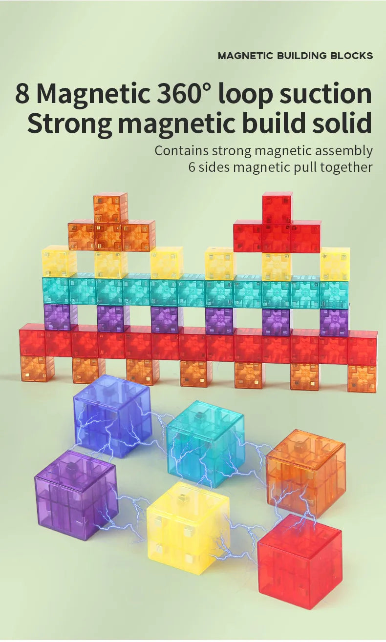 Transparent Magnetic Building Cubes – STEM Learning Construction Set for Kids