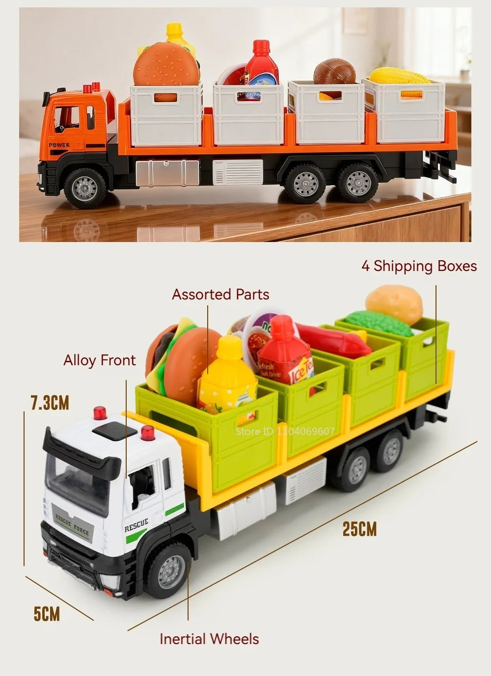 1:32 Scale Diecast Container Truck Toy – Fruit & Vegetable Transport Vehicle