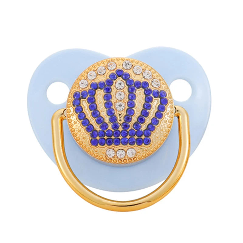 Rose gold crystal bling pacifier with a gold ring for newborns