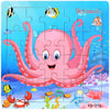 A pink octopus jigsaw puzzle featuring a friendly sea creature against a blue background.
