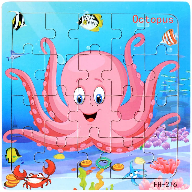 A pink octopus jigsaw puzzle featuring a friendly sea creature against a blue background.