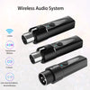 A black wireless audio system showing a transmitter and receiver devices.