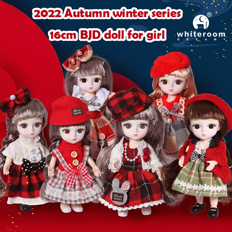 16cm Articulated Fashion Doll with Big Eyes and Dress-Up Outfit