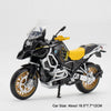 A black and yellow 1:12 scale diecast motorcycle model with lights and suspension.