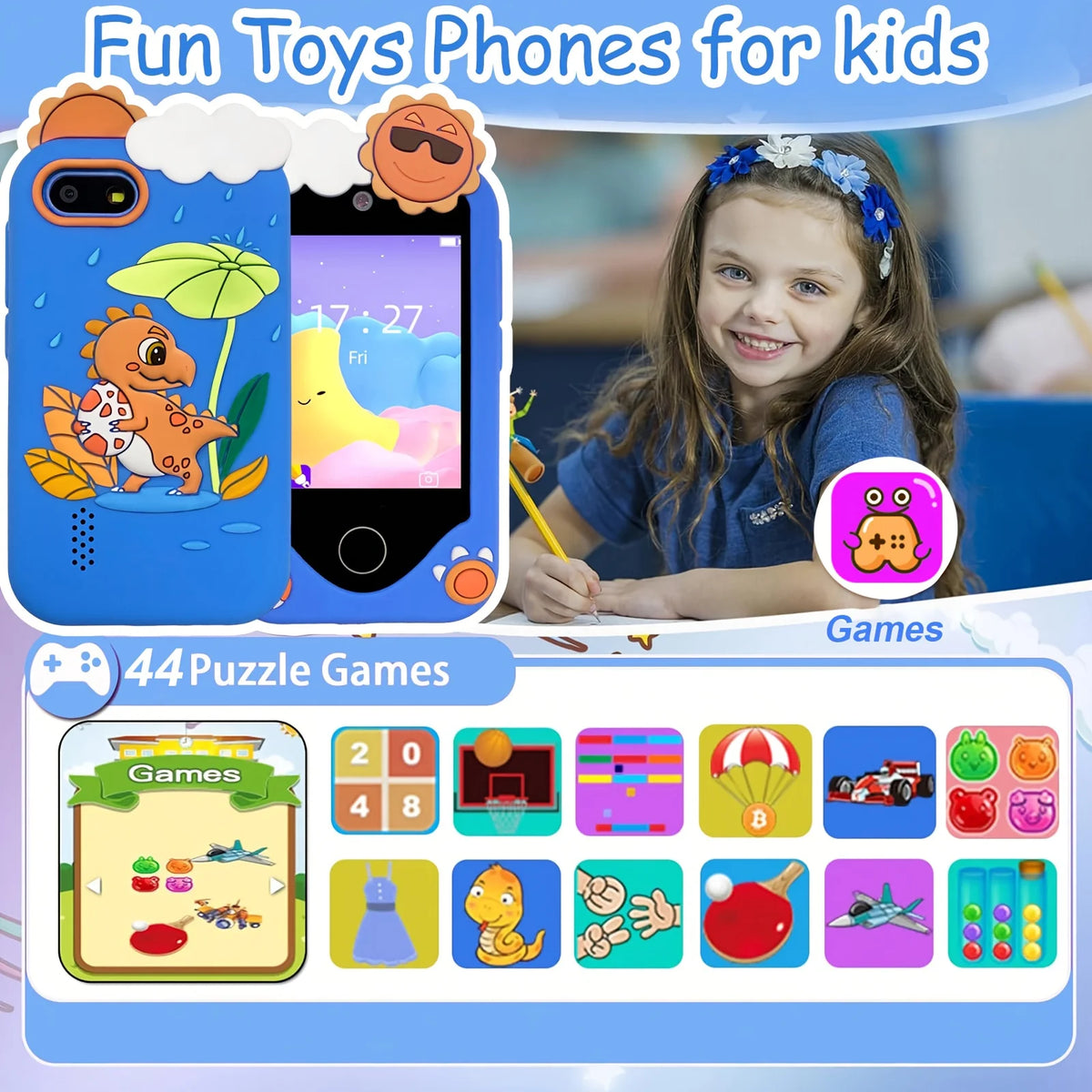 Kids' Smart Phone Toy with Dual Camera and 28 Learning Games