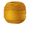 A ball of golden yellow 100% cotton crochet thread used for tatting and embroidery.