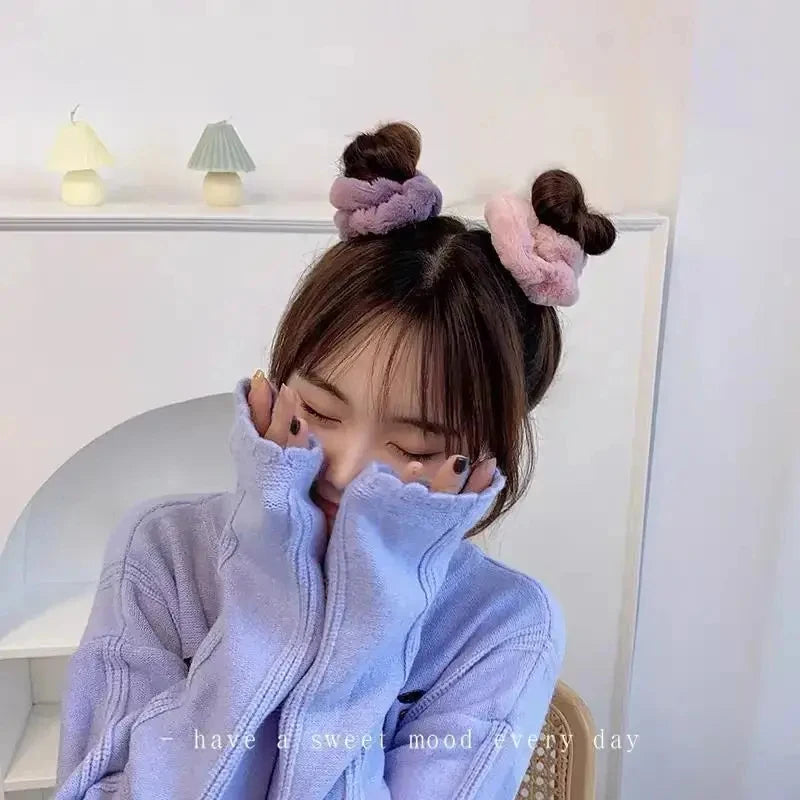 Plush Knit Scrunchie Hair Ties with Leather Accent