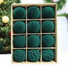 Set of 12 Velvet Flocked Christmas Tree Ornaments in Green
