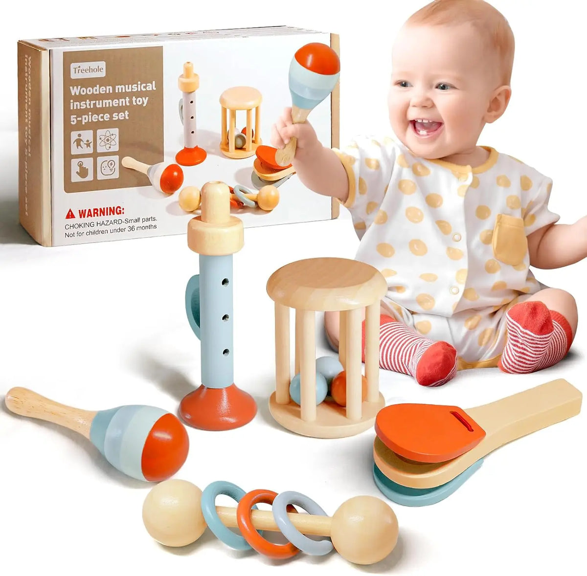 Wooden Montessori Percussion Instrument Set with Xylophone for Toddlers
