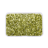 A clear plastic container filled with crushed green glass stones for resin and craft projects.