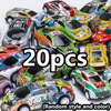 A collection of 20 die-cast mini racing cars in various colors and styles displayed on a white background.