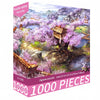 A 1000-piece jigsaw puzzle depicting a scenic landscape with pink blossoms and traditional architecture.