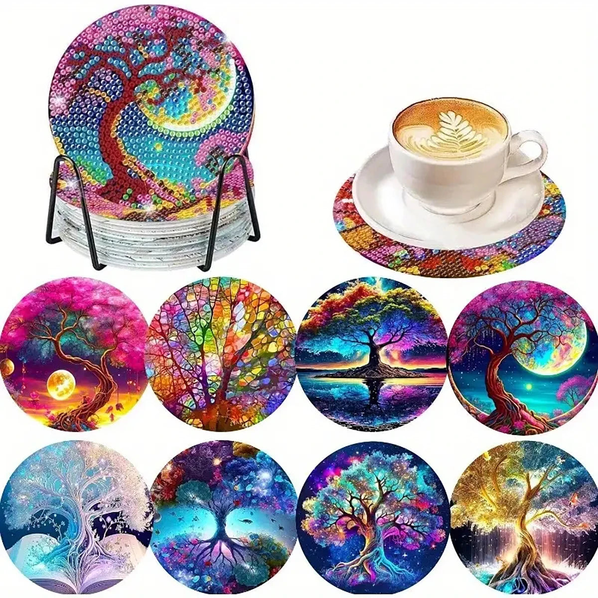 Sparkling Rhinestone Diamond Painting Coaster Set with Holder