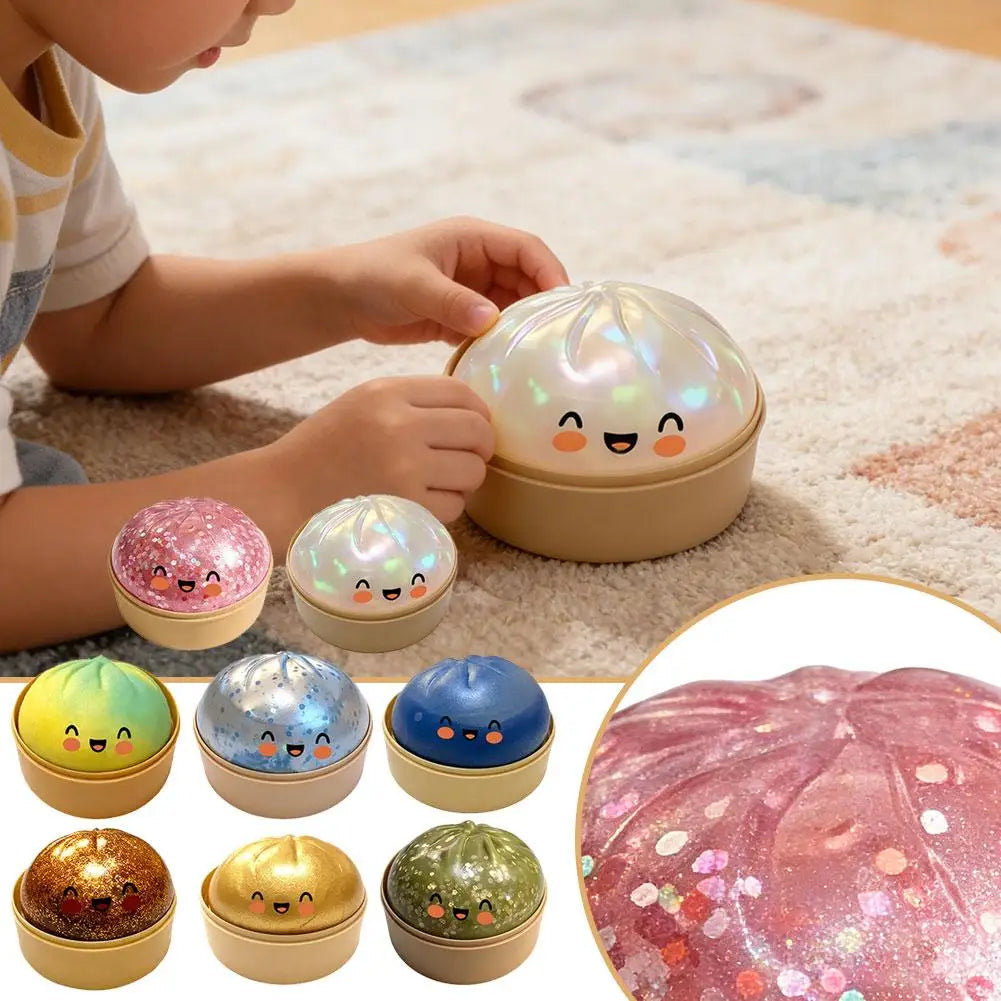 Squishy Steamed Bun Stress Ball with Slow-Rising Glitter