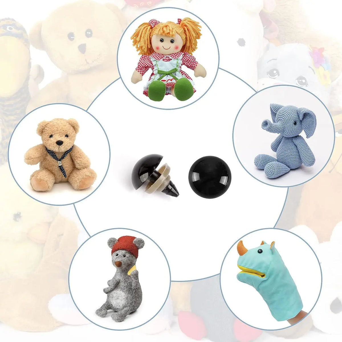 Black Plastic Safety Eyes for Doll Making