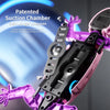 A close-up of a purple wall-climbing gecko remote control toy with a black suction chamber component.