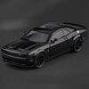 A black Dodge Challenger SRT Hellcat diecast model car viewed from the side.