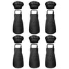 A set of black chef aprons and hats for kids, displayed vertically.