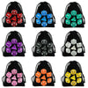 A set of transparent polyhedral dice in various colors and shapes displayed against a black background.
