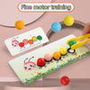 A wooden caterpillar clip beads game featuring colorful balls and a caterpillar figure for fine motor training.