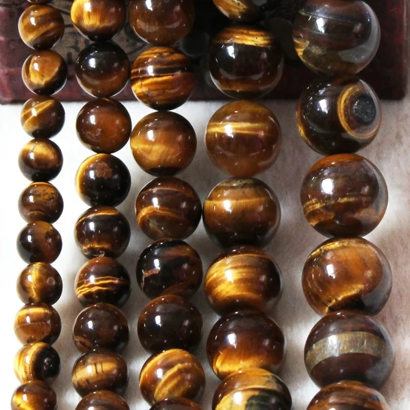 Genuine Tiger Eye Stone Beads for Jewelry Making – Round 8mm, 15" Strand