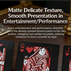 A set of matte playing cards featuring detailed artwork and specialized printing technologies.